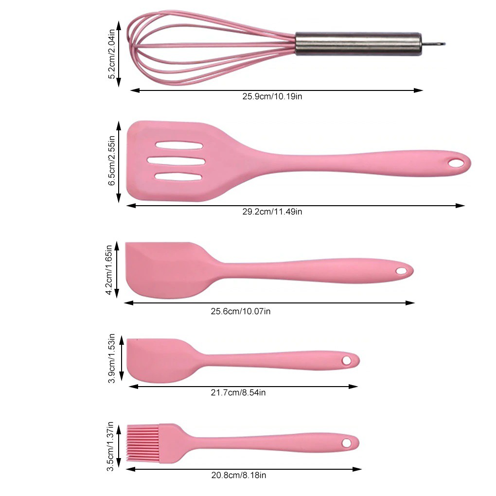 Spatula Silikon Set Baking Prop  Alat Masak 5 in 1 Sutil Kuas Silikon Tahan Panas Spatula Plastik