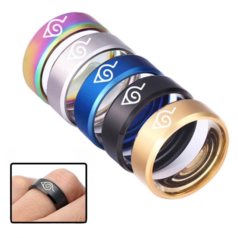 Anime Naruto Fashion Pattern Stainless Steel Ring Men's Punk Jewelry Fashion Accessory Size 7~13