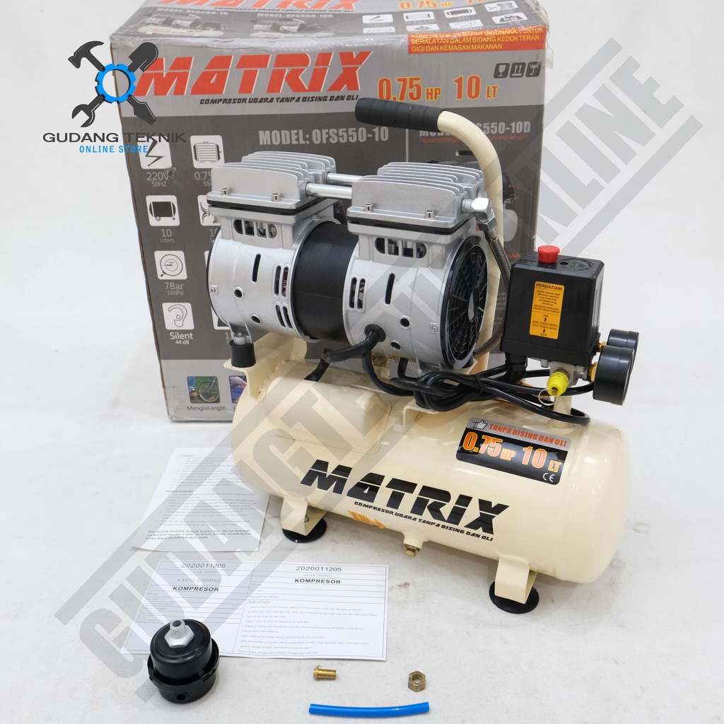 Kompresor Angin Tanpa Oli MATRIX OFS 550-10 / Air Compressor Oilless MATRIX OFS550-10 3/4Hp 10L