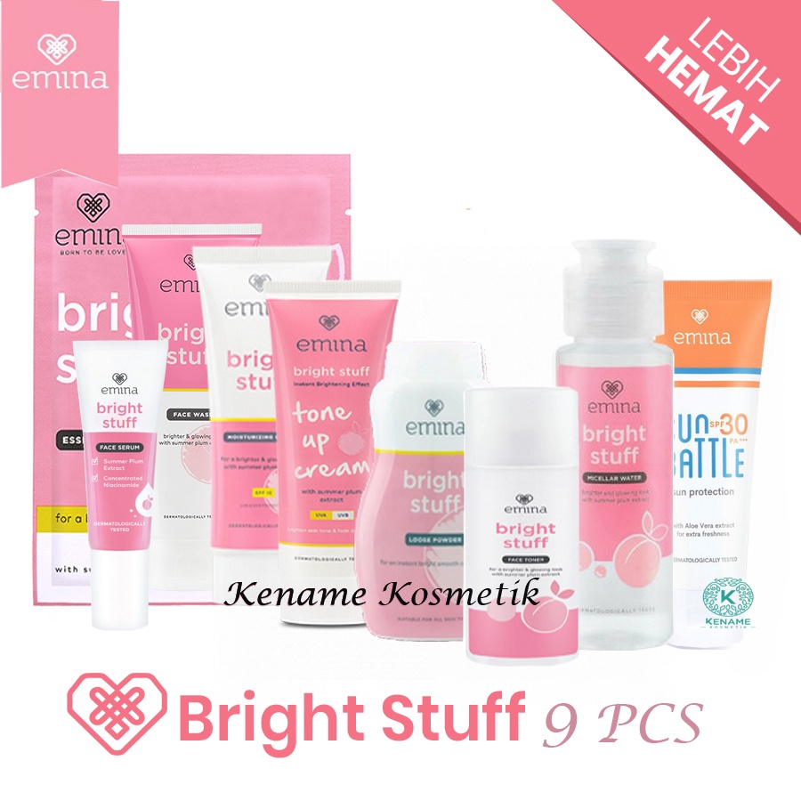 Paket Lengkap Emina Bright Stuff + Face Serum 7,5ml 9 Pcs - wajah cerah  Glowing cantik - Skincare