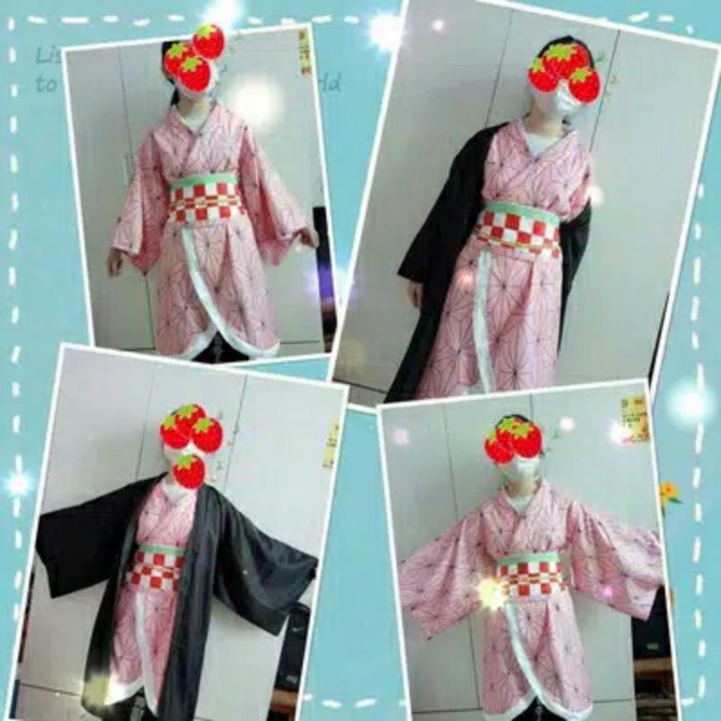 COSTUME KIDS COSPLAY NEZUKO KIMETSU NO YAIBA HAORI YUKATA KIMONO JEPANG ANIME