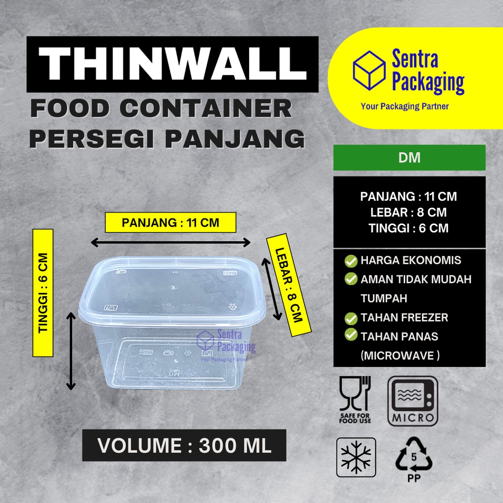 Jual Kotak Makan Plastik 300ml Thinwall Persegi Panjang Food