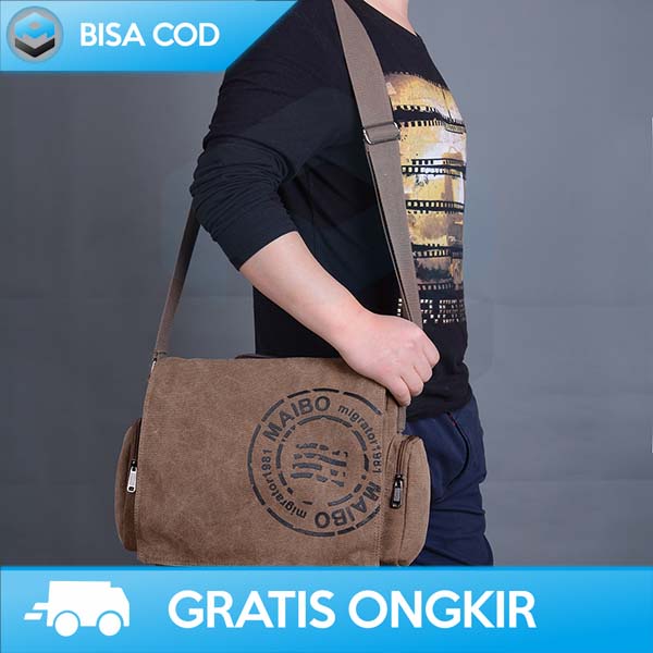 TAS SELEMPANG ORI PRIA TREND MANJIANGHONG 1124 TRENDY KANVAS PRIINTING