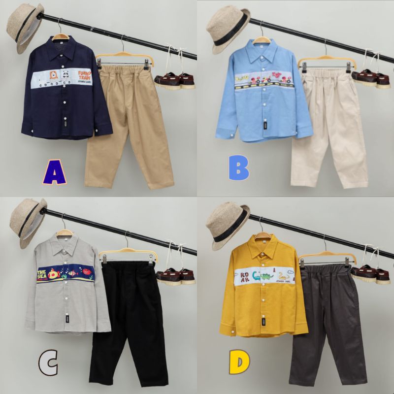 Setelan baju Anak Laki-laki Jovanka label/ Setelan kemeja Chinos pants anak laki-laki Jovanka label