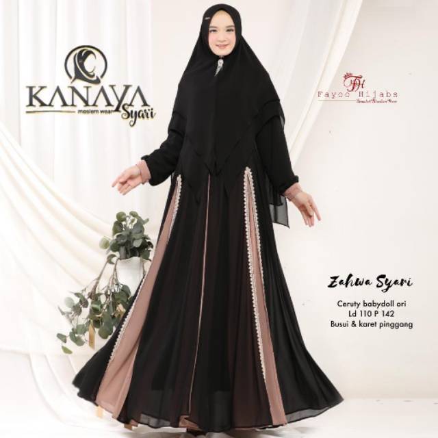GAMIS SYAR'I BAHAN CERUTI BABYDOLL ORIGINAL | BUSUI | LD 110, PB 142 CM | ORI BY KANAYA SYAR'I
