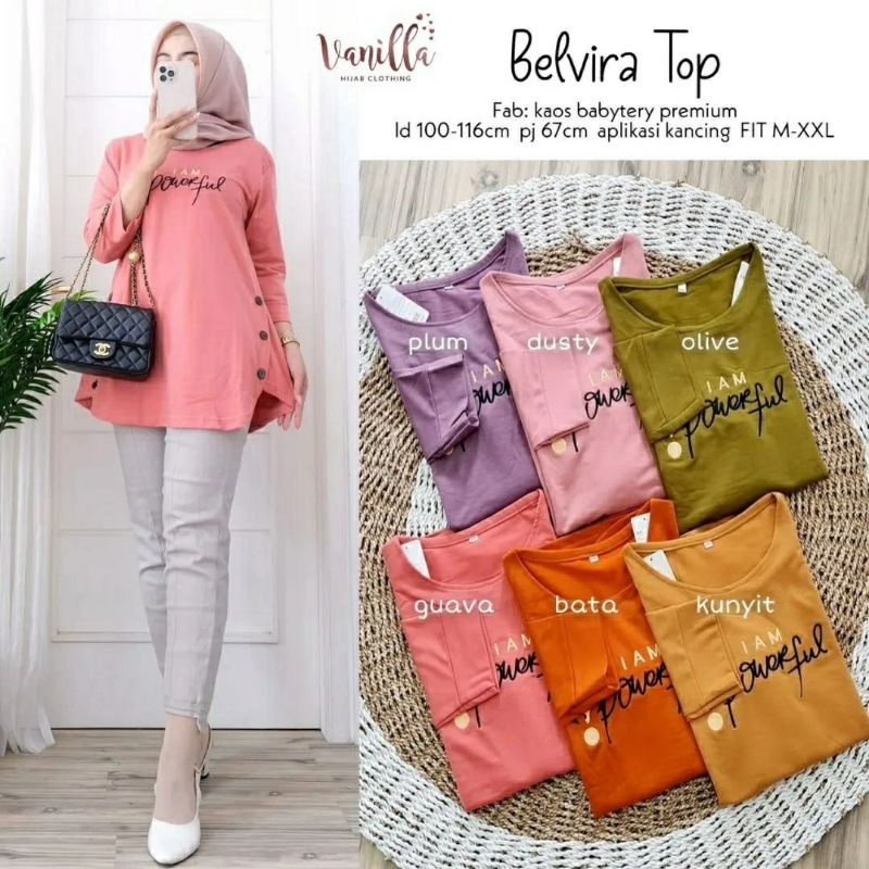 Belvira Top, TOP/KAOS WANITA CANTIK MURAH FIT XXL LD 100-116 BAHAN KAOS BABYTERRY PREMIUM MIX BORDIR TERMURAH MODIS OOTD TERLARIS