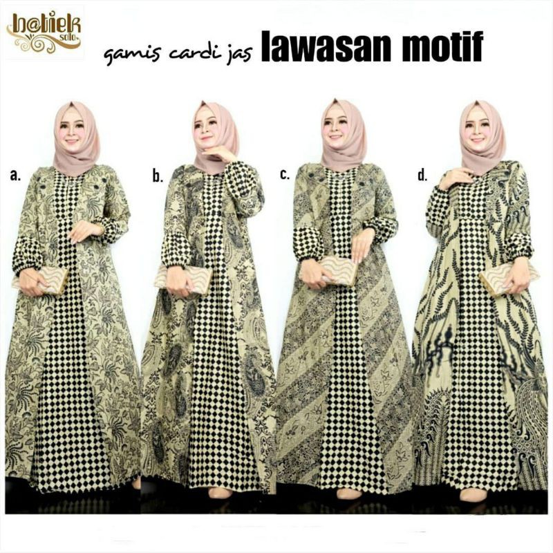 Gamis Cardi Jas Lawasan Motif MAXI CINTA | Gamis Batik | Gamis Sogan | COD | Jumbo XXL LD 110 cm