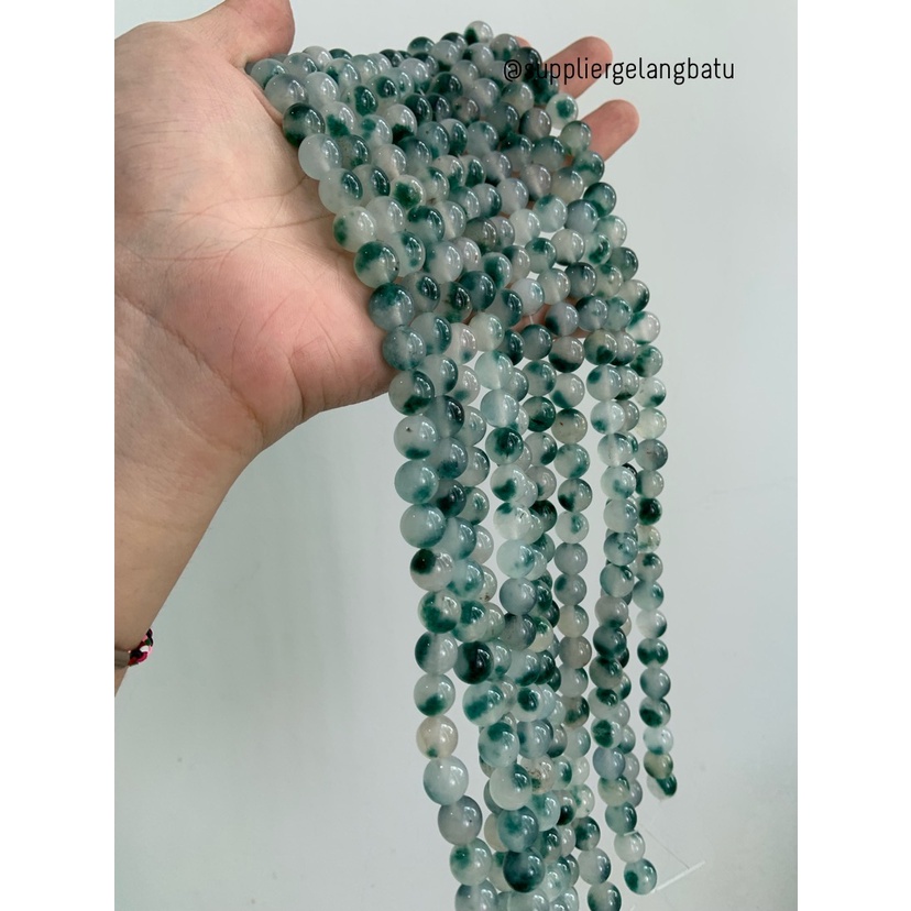 batu GIOK CINA 10mm JADE UKIR bahan gelang kalung NATURAL green akik bahan kalung gelang kerajinan tangan craft manik