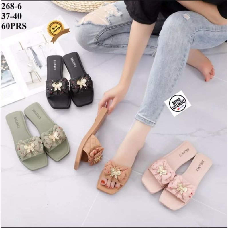 SANDAL WANITA JELLY KARET IMPORT BUNGA KUPU2 BALANCE 268-6 (A.75)