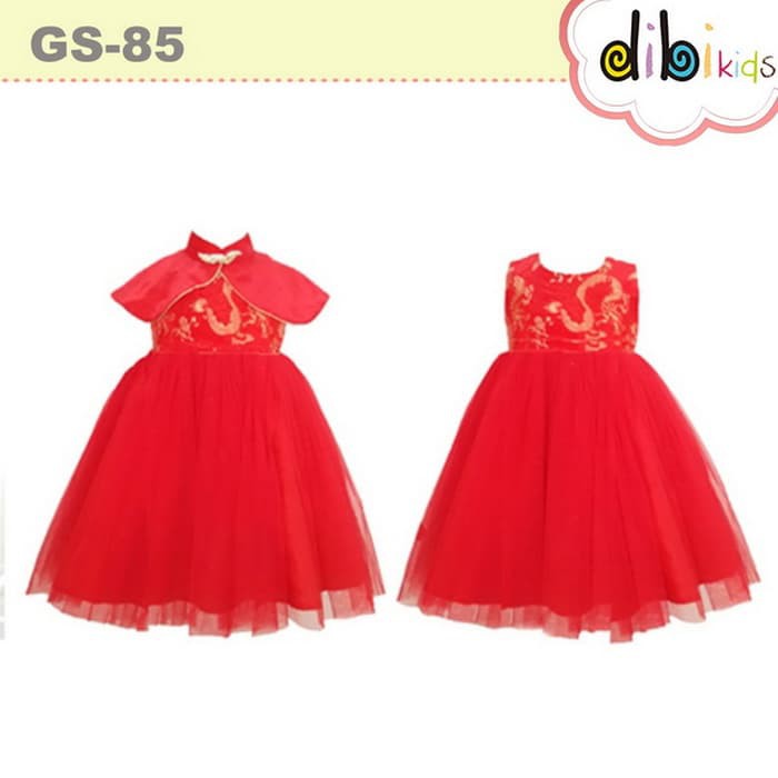 KUY ORDER Cheongsam Dress Merah Anak Perempuan : GS-85 Red And Gold CNY Dress MURMER