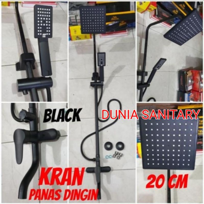 PROMO!!! Shower Tiang Coulomn Kuningan + Kran panas dingin Black/ Hitam