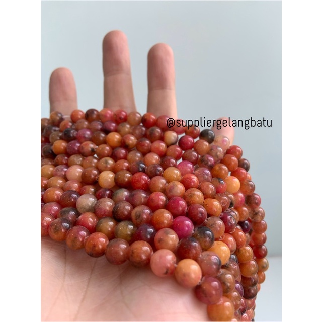 bahan batu import DARK sun stone TUA 8mm round bead natural pink peach