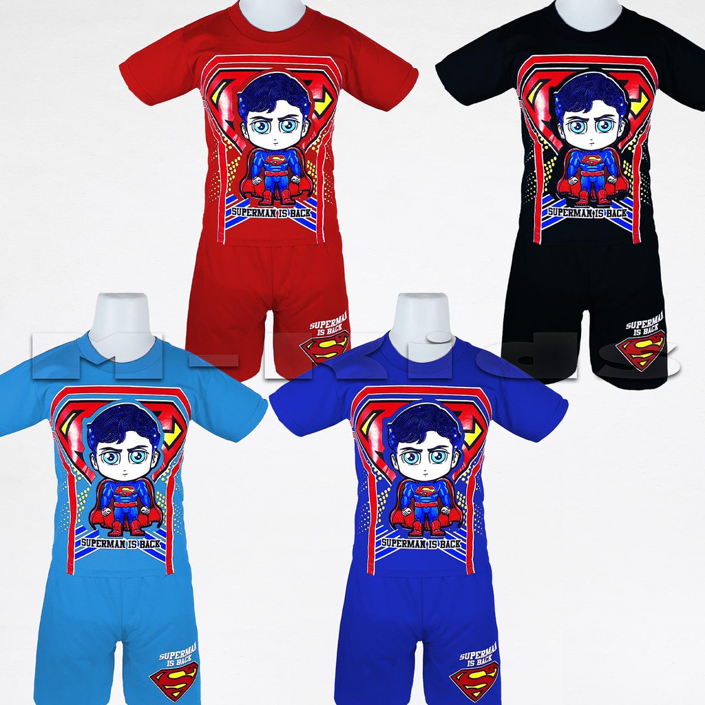 MKids88 - Baju Setelan Kaos Anak Laki-Laki Mata Nyala Lampu LED Superhero Karakter SUPERMAN