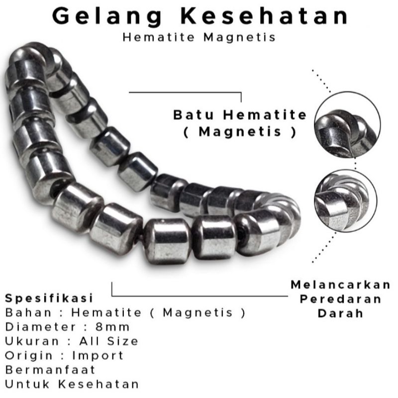 [Bayar Di Tempat] Gelang Kesehatan Pria Wanita Hematite Bio Magnetik Asli Original Terapi Batu Alam