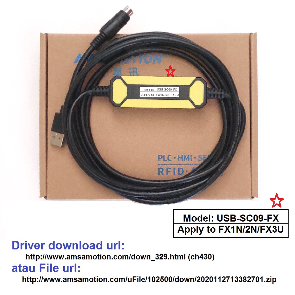 Amsamotion Kable  USB-SC09-FX Download Suitable Mitsubishi FX1N/2N/FX3U CH430 Upgraded Version