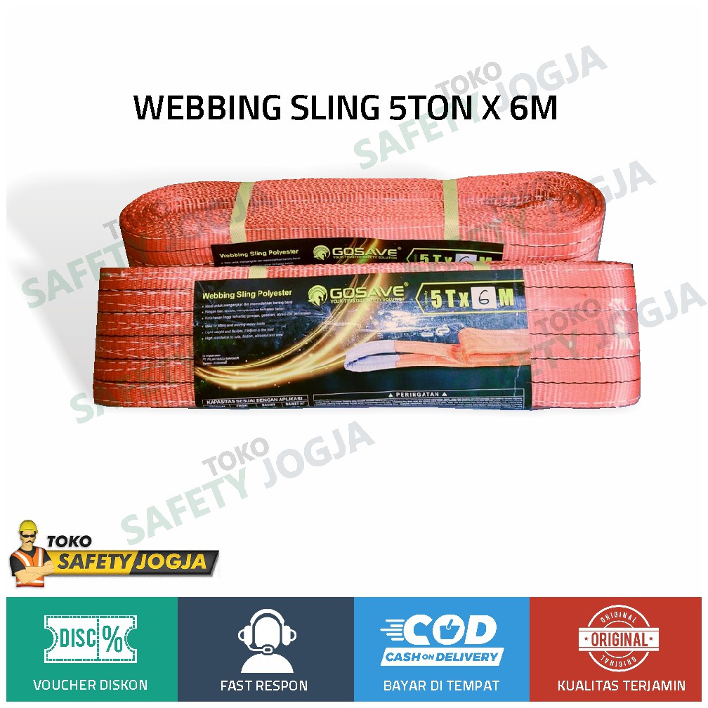 WEBBING SLING POLYESTER TALI PENGANGKAT PENARIK PENGIKAT 5TON X 6M