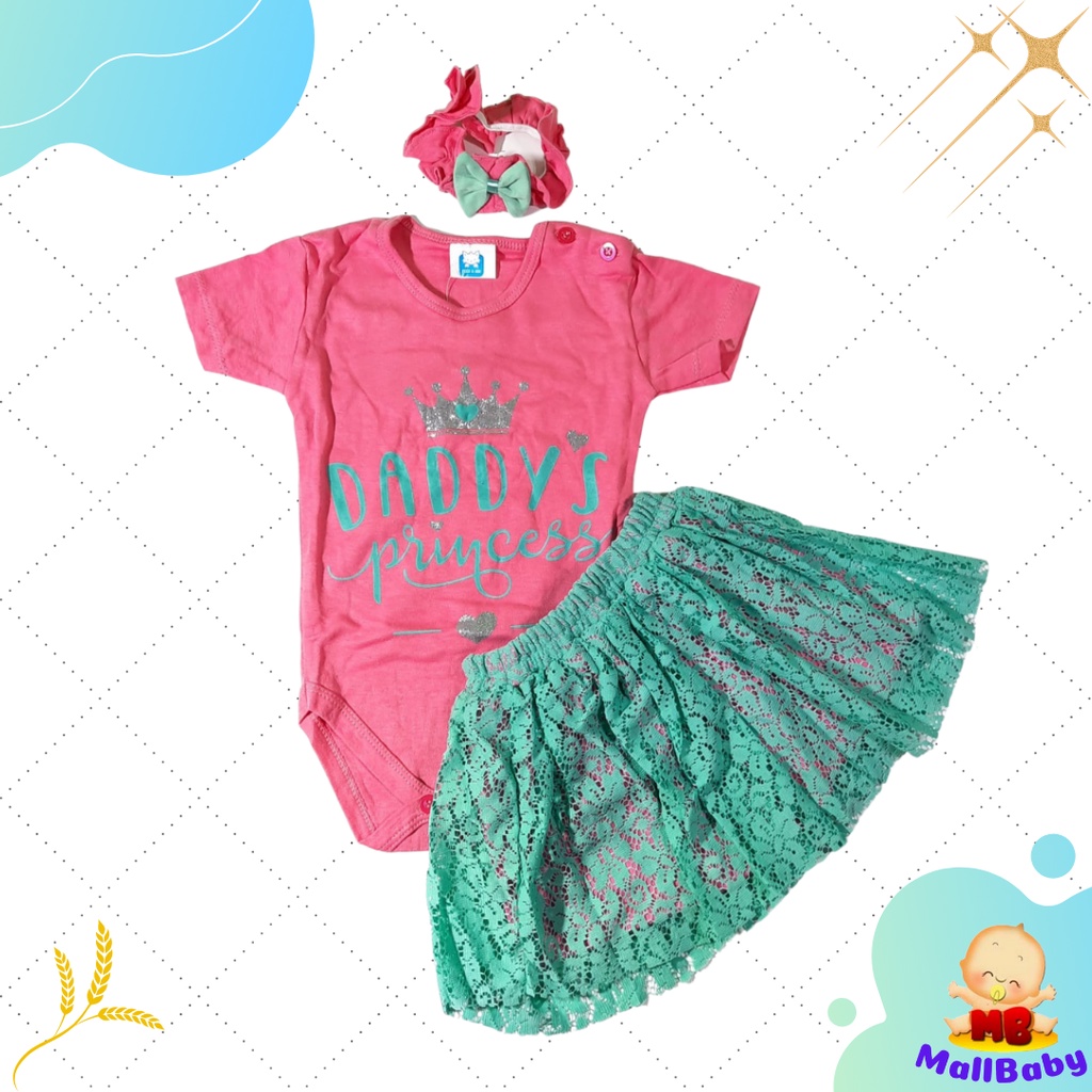 Baju Bayi Perempuan 6-12 Bulan Setelan Rok Bayi Perempuan 0-6 Bulan Set Bandana Daddy's Princess