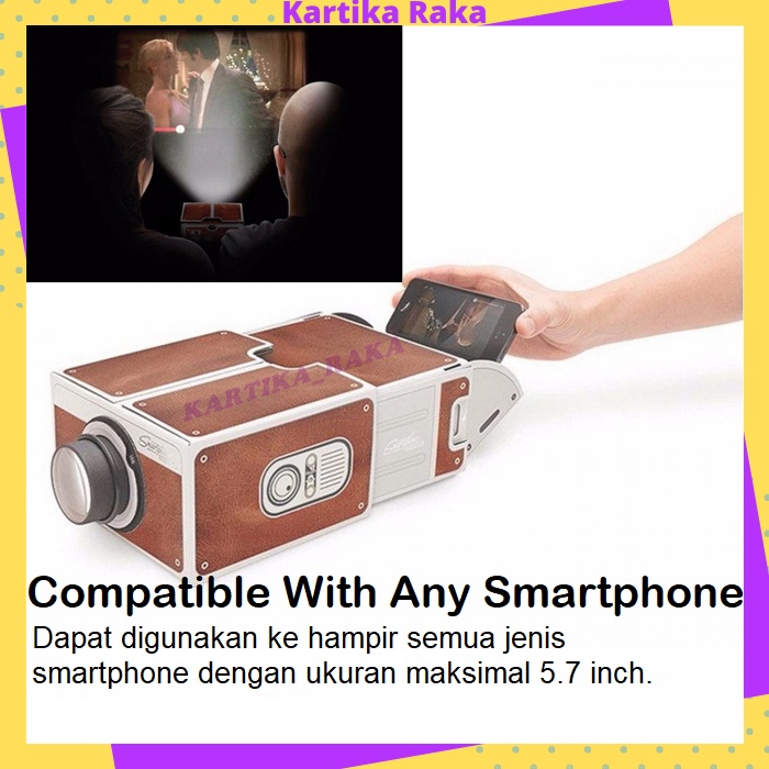 KR Proyektor Smartphone HP Handphone 5.7 inch ke Dinding Portabel Cardboard 2.0 Projector Mini Unik Murah Coklat