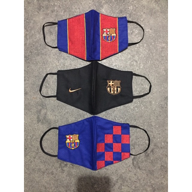 Masker Bordir Bola Barcelona Kain Katun 3 Ply