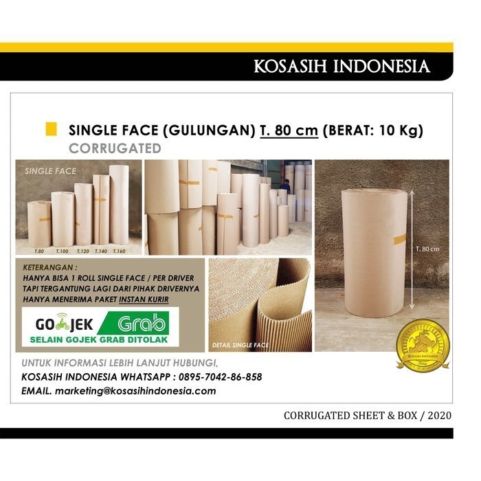 

SINGLE FACE TINGGI 80 CM ( GULUNGAN KARDUS )