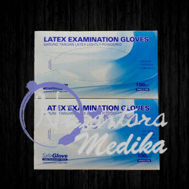 Sarung Tangan Karet Latex Medis Original SafeGloves / Latex Lightly Powdered Examination Gloves