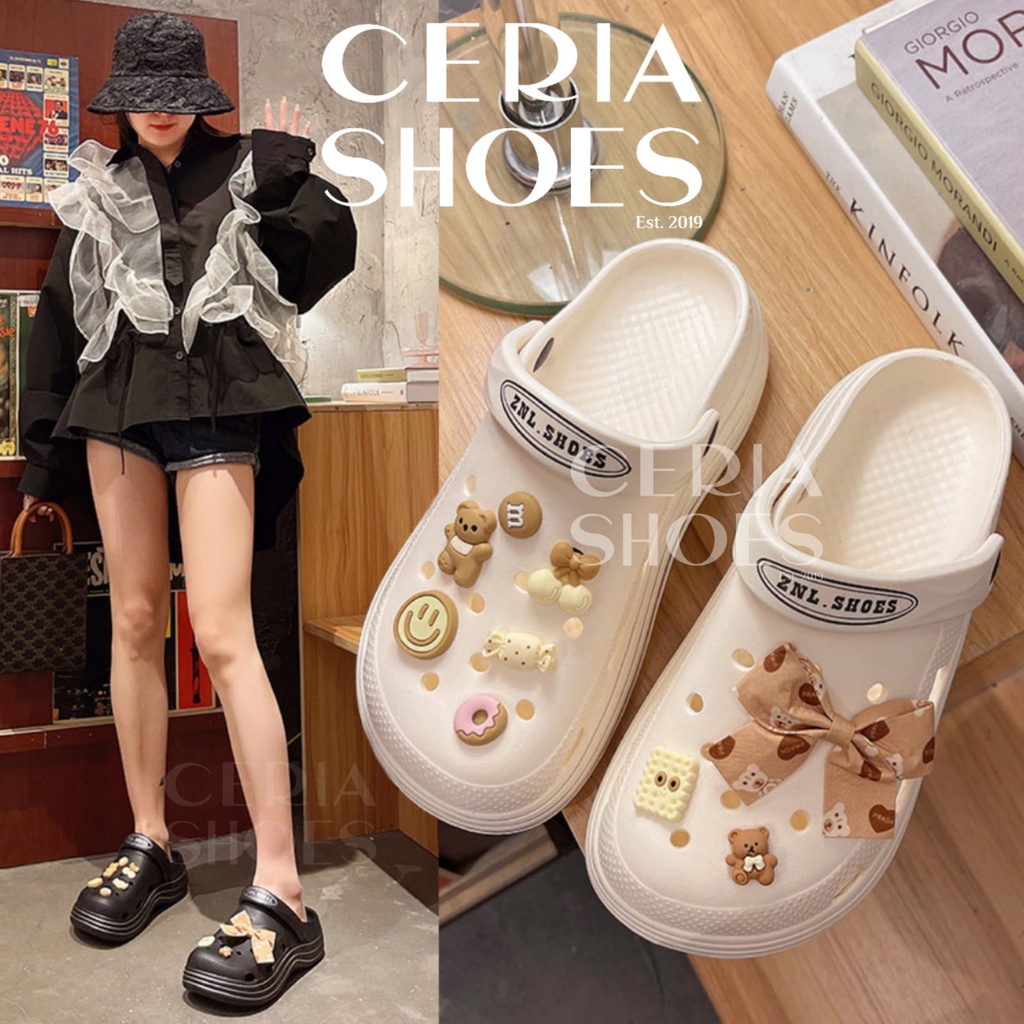 EVA Sandal Slop Slip On Wanita Bahan Karet Spons EVA Korean Super Ringan Empuk Elastis Non-Slip Sol Anti Air Candy Jibbitz Summer Sandals Import