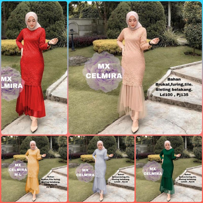 GAUN PESTA MUSLIMAH ELEGAN MEWAH PREMIUM TERBARU REMAJA MURAH BRUKAT GAMIS TERBARU KANCING DEPAN MOT