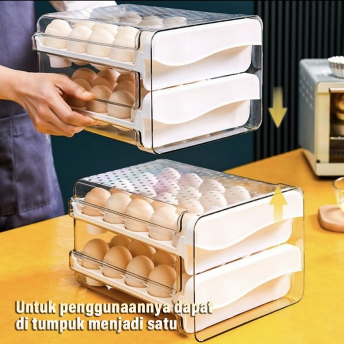 CC85 Tempat Penyimpanan Rak Telur PREMIUM Telor 2 Tingkat Egg Box GHM