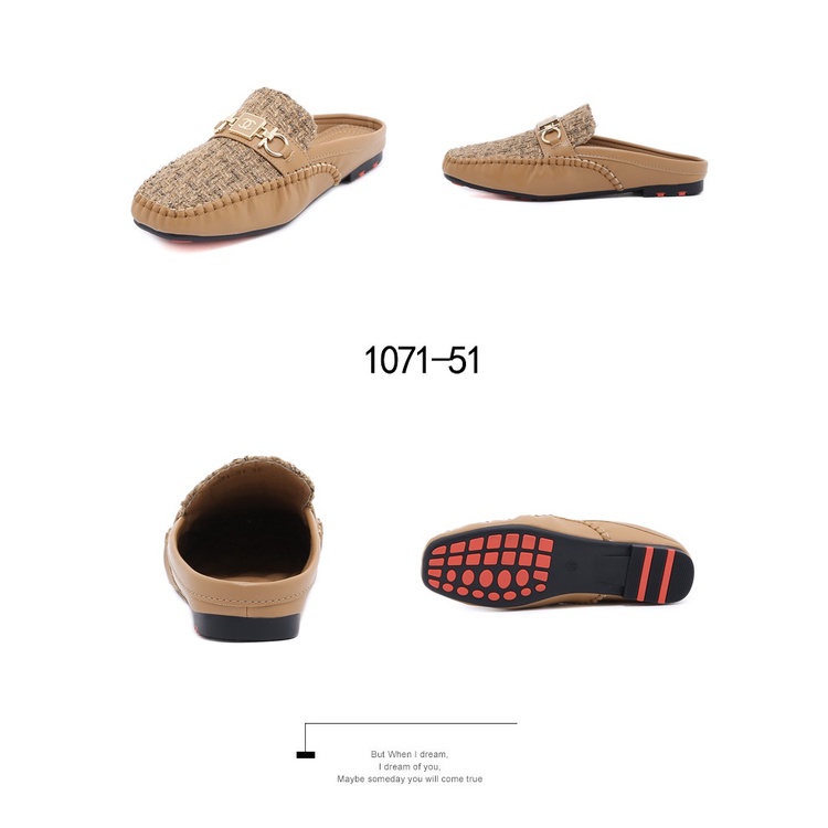 Tweed and Leather Flat Mules 1071-51