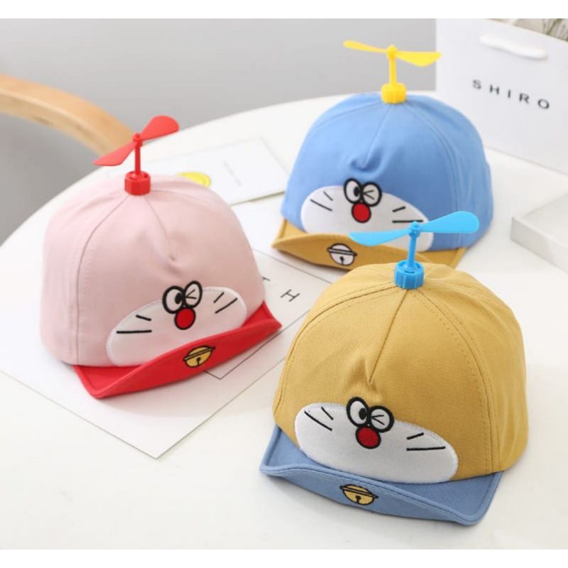 topi anak baseball import model Doraemon baling baling-hitam