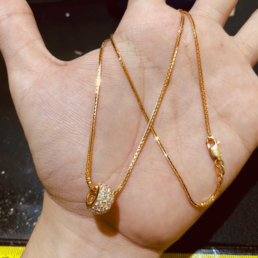 Kalung Santa + Liontin roda permata, perak 925, sepuh emas rosegold, 6 gram