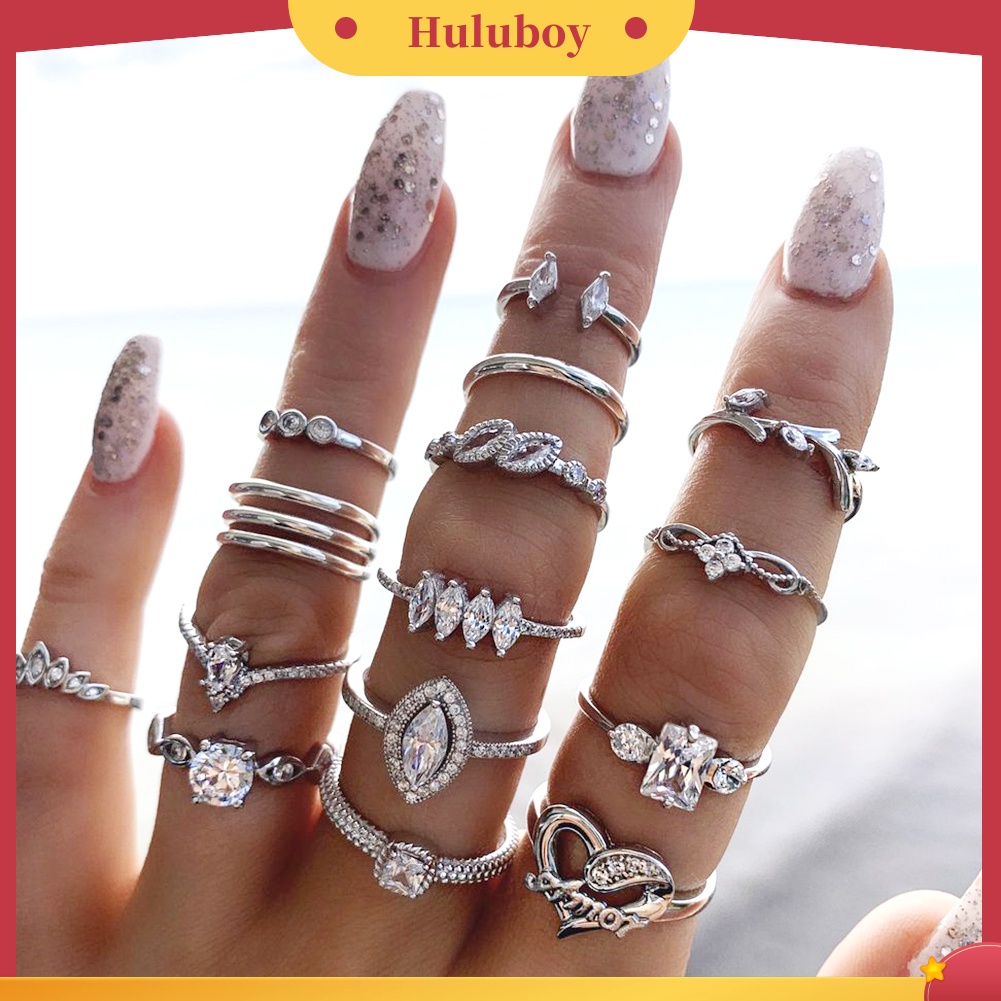 Hu Hu Hu Hu Hu Alat Bantu Pasang Kacamata♡ 15pcs / Set Cincin Wanita Hias Batu Permata / Berlian Imitasi Gaya Bohemian Untuk Hadiah