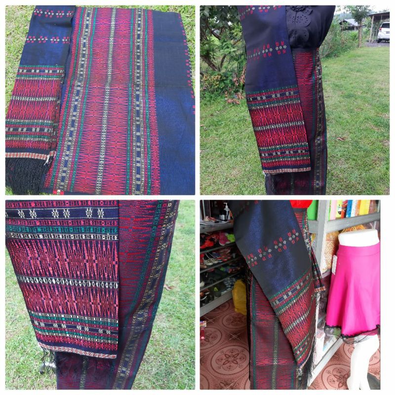 SONGKET PUCCA BINTIK WARNA NAVY CORAK MERAH, KUNING DAN HIJAU
