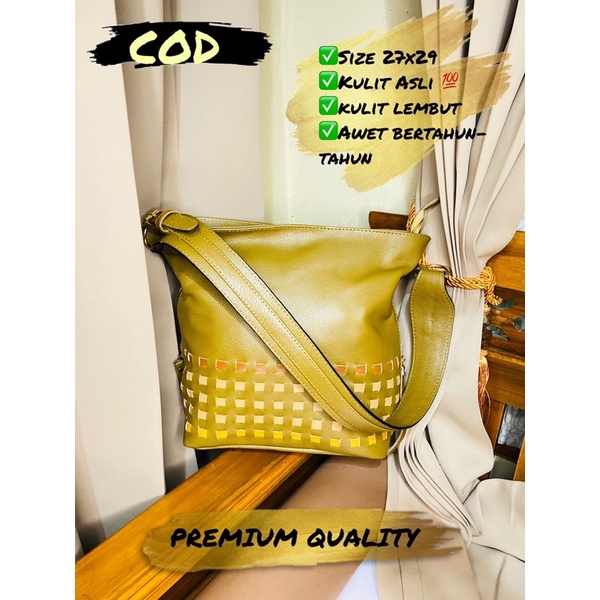 TAS WANITA atau TAS WANITA KULIT ASLI atau TOTEBAG KULIT ASLI GARUT size 27x12x29cm NEWMODEL 2021 HO