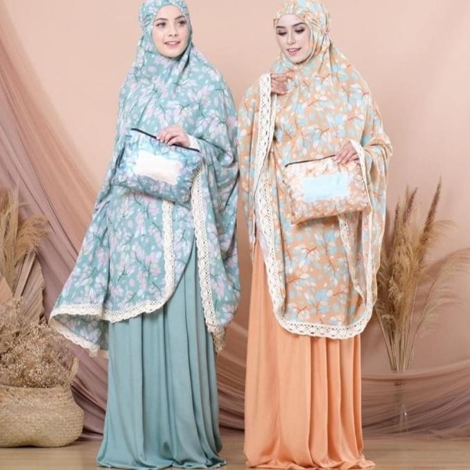 Mukena dewasa alina daun series katun rayon premium jumbo