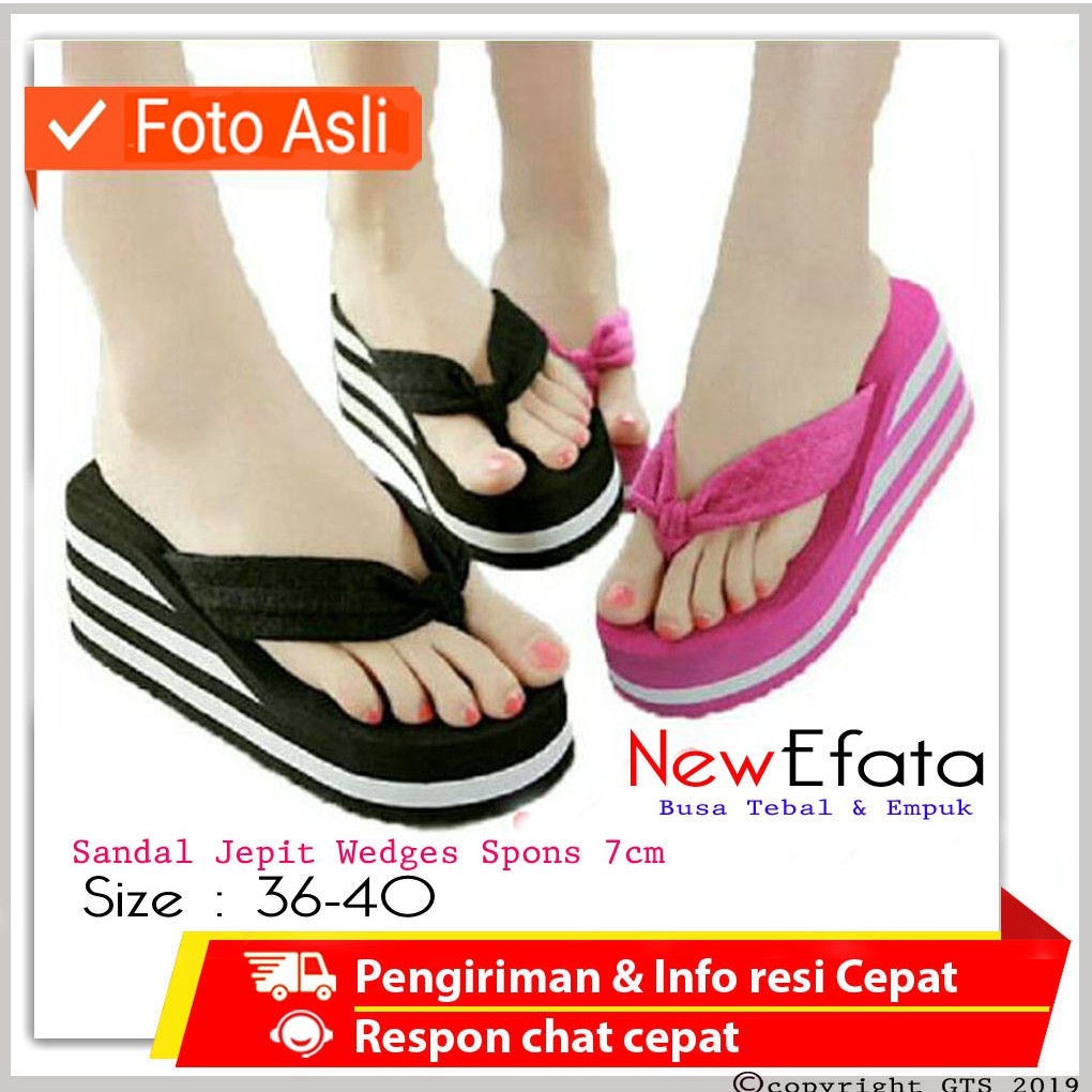 Blaster-Sandal jepit wedges spon wanita simple santai 