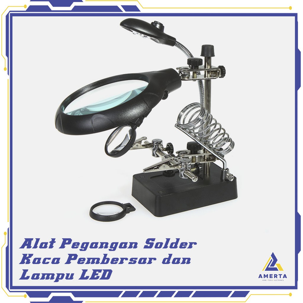 Helping Hand Alat Pegangan Solder + Kaca Pembesar + Lampu LED - Taffware - MG16129 - Black