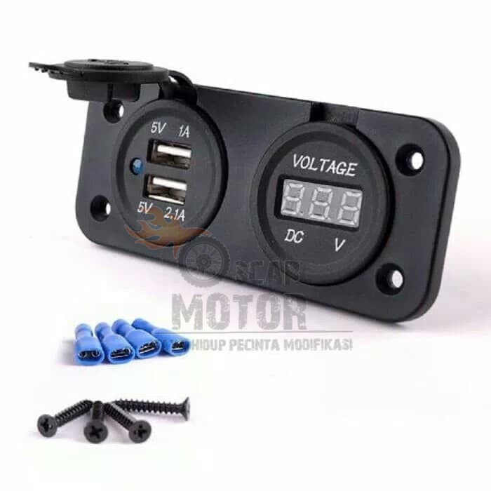 Voltmeter Plus USB volt meter Digital Meteran Pengukur aki charger HP Motor Universal motor