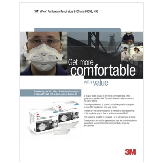 ORIGINAL!! 3M Masker N95 9105 VFlex Particulate Respirator - 1 Box isi [50 Masker]