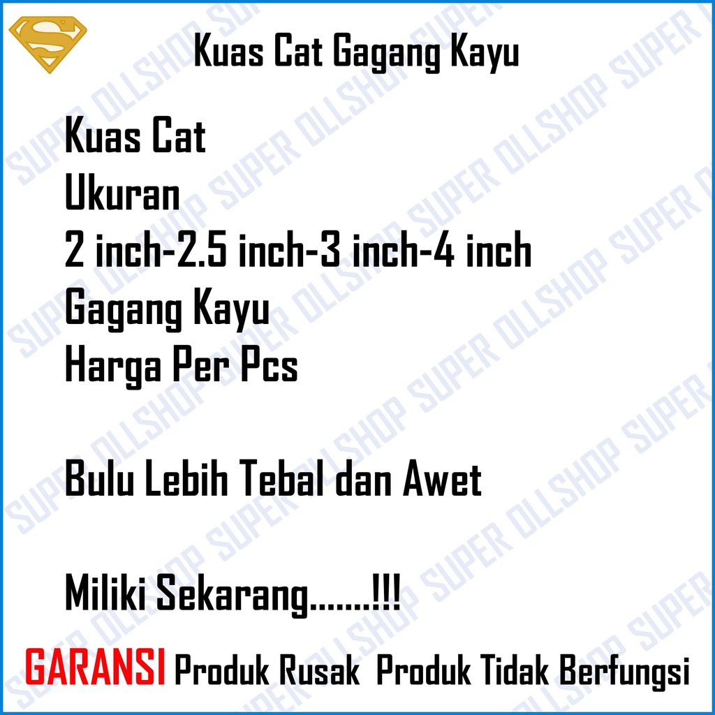 Kuas Cat Tembok Gagang Kayu Bulu Putih 2 Inch 2.5 Inch 3 Inch 4 Inch Murah