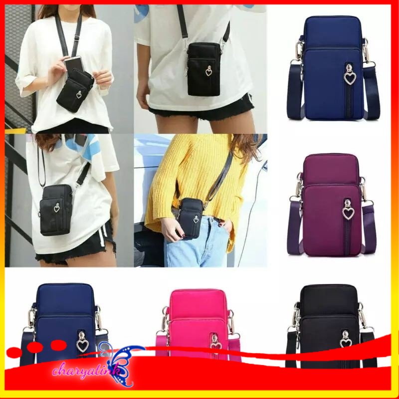 Charyatink - Pocket HP Tas Selempang Wanita Mini Heart Zipper Sling Bag Fashion Korea