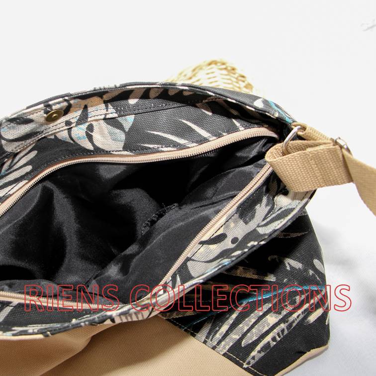 TAS SELEMPANG SLING BAG KANVAS KOMBINASI FLORAL LATAR HITAM SLC0104