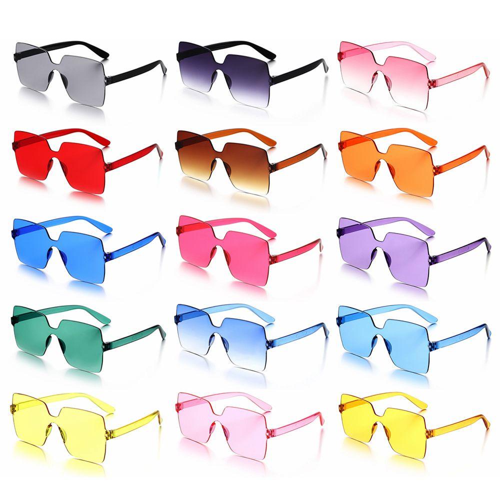 R-flower Square Sunglasses Party Favor Warna Permen Transparan Tanpa Bingkai