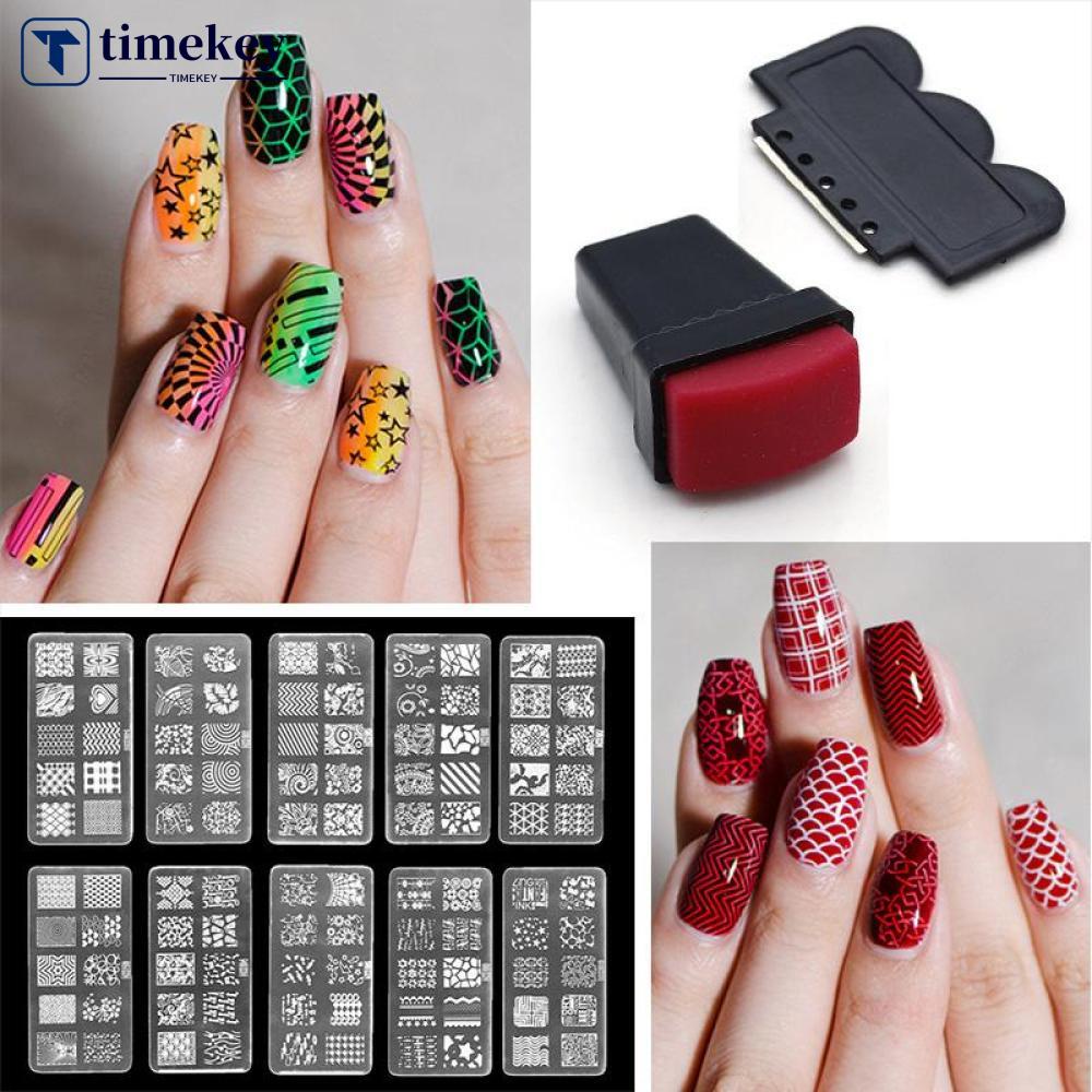 Timekey 1 Set Plat Stempelcap Kuteksnail Art Manicure DIY 10 Desain cannot miss it A7K9