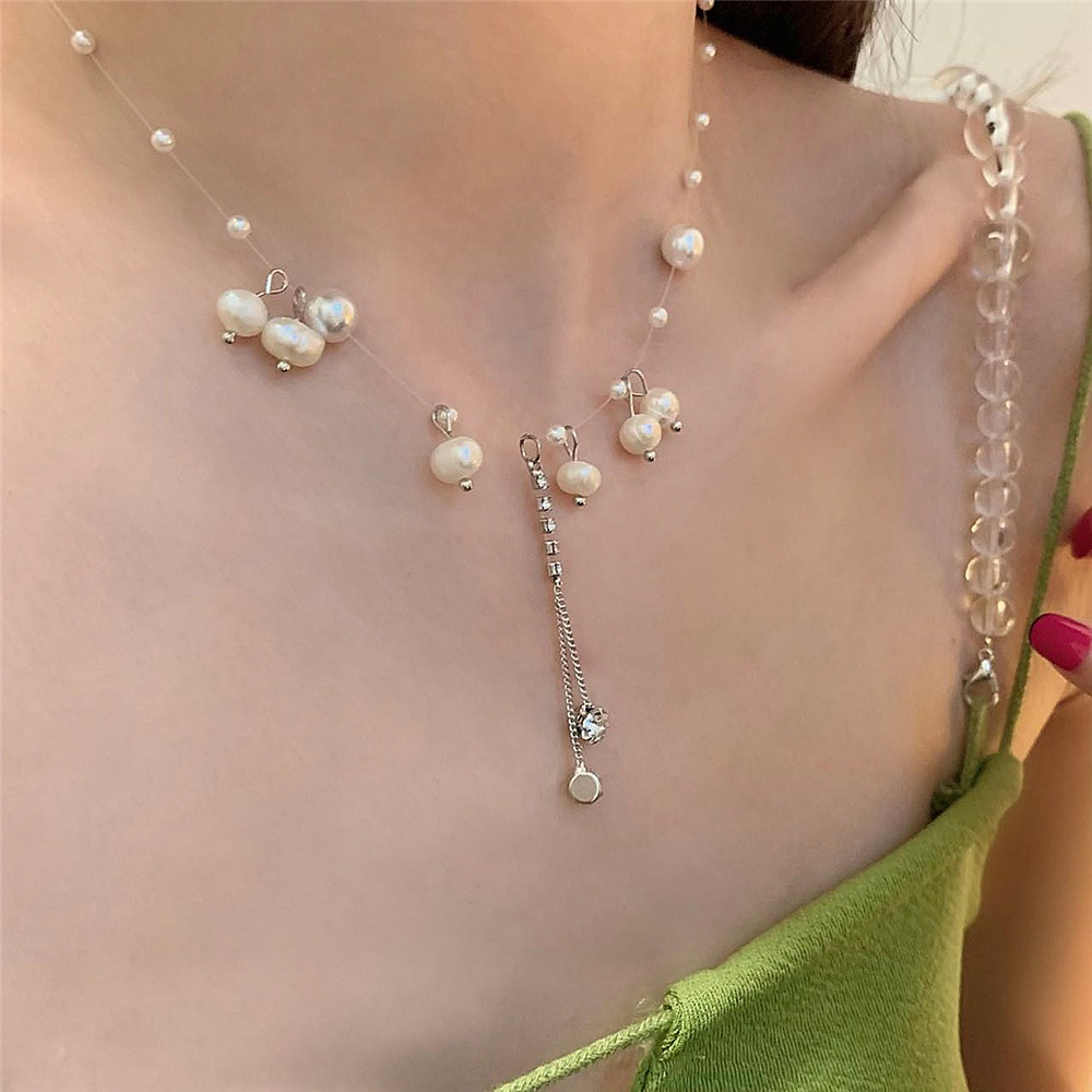 Kalung Choker Rantai Rumbai Mutiara Gaya Korea Untuk Wanita