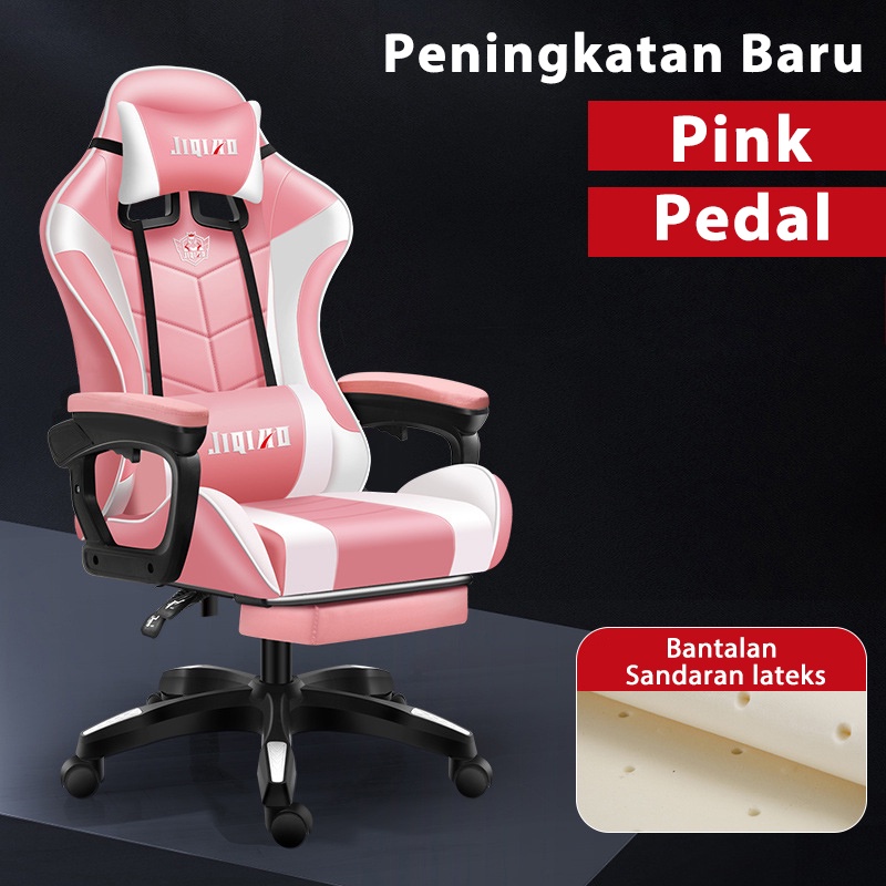 Earise Kursi Gaming Murah/Kursi kantor yang nyaman/Gaming Chair-Pink+Pedal