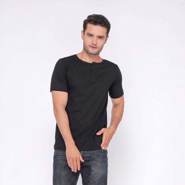 MANLY Kaos Polos Kancing / Kaos Polos Henley / Kaos Polos Hanley / Kaos Polos-1. KANCING HITAM