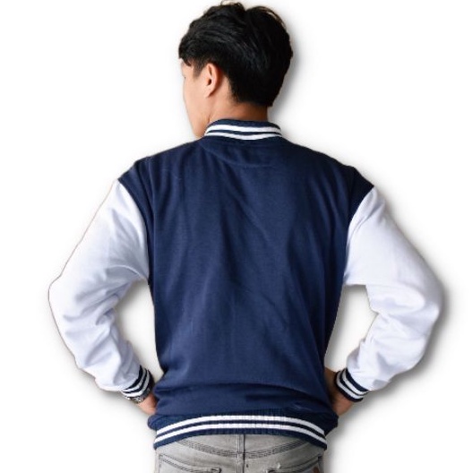 Jaket Baseball polos kancing bahan tebal priawanita