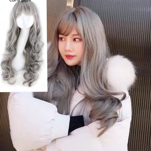 wig curly grey poni depan wig korea wig grey L1910