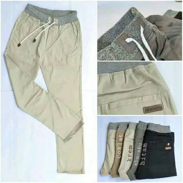 NEW FASHION REMAJA KEREN CELANA PANJANG MURAH / CELANA CHINOS COWOK PANJANG KARET PINGGANG RIP